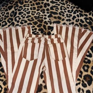 Striped Brown and White Flared Pants